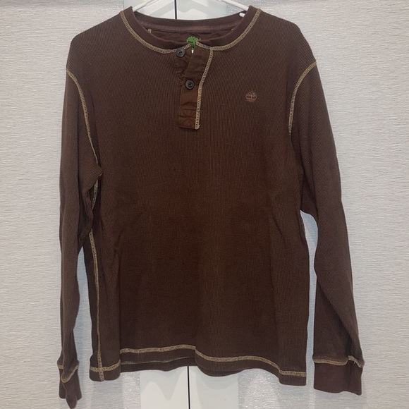 TIMBERLAND BROWN LONG SLEEVE WAFFLE BUTTON SHIRT! Size: XL - Picture 3 of 6
